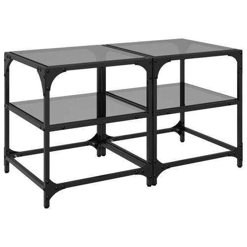 Sofaborde med sort glastop 2 stk 40x40x45 cm stål