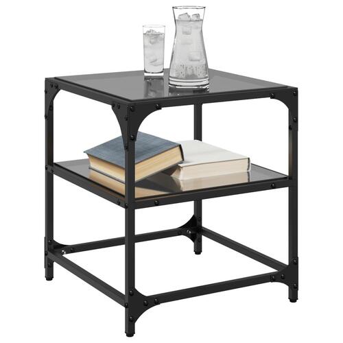 Sofaborde med sort glastop 2 stk 40x40x45 cm stål