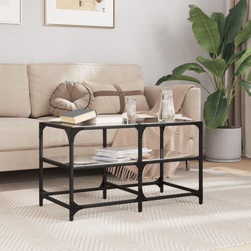 Sofabord med sort glastop 78,5x40x45 cm stål