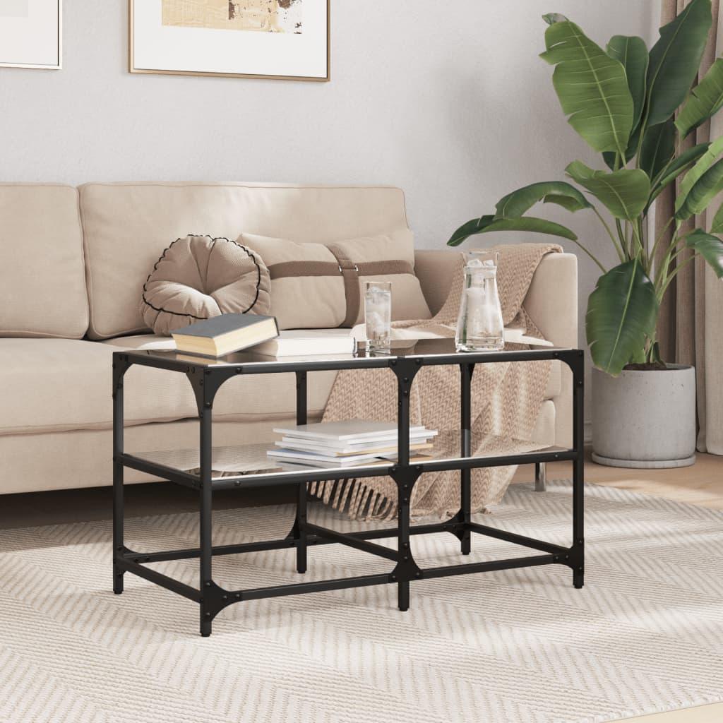 Sofabord med sort glastop 78,5x40x45 cm stål