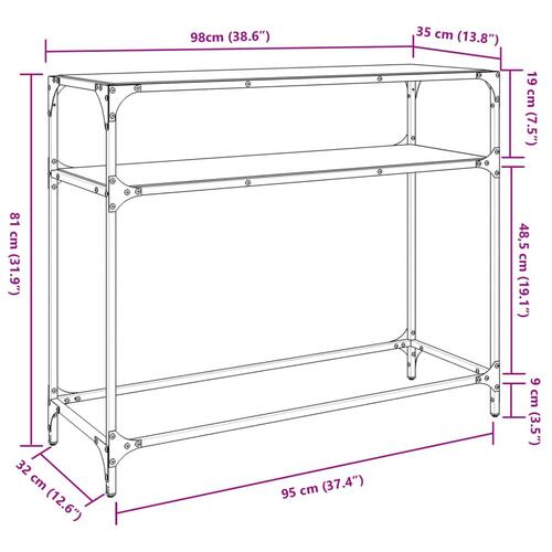 Konsolbord med transparent glastop 98x35x81 cm stål
