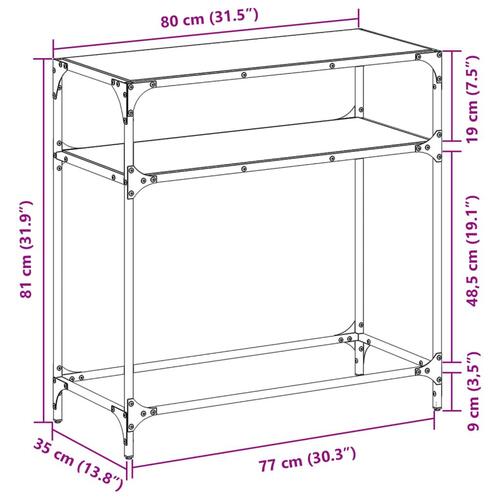 Konsolbord med transparent glastop 80x35x81 cm stål