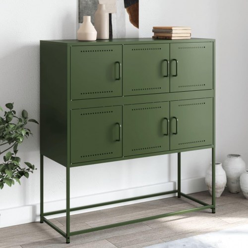 Skænk 100,5x39x107 cm stål olivengrøn