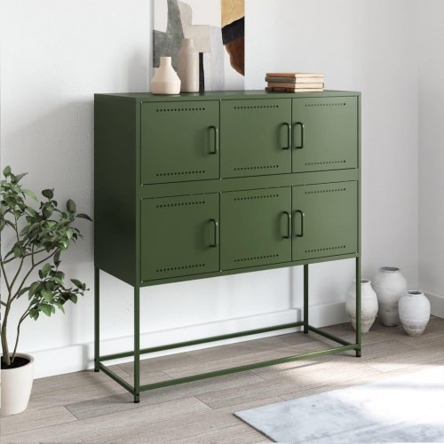 Skænk 100,5x39x107 cm stål olivengrøn
