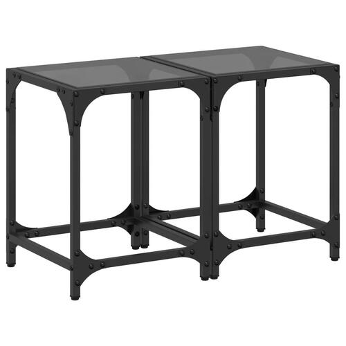 Sofaborde med sort glastop 2 stk 30x30x40 cm stål