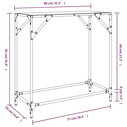 Konsolbord med sort glastop 60x35x81 cm stål