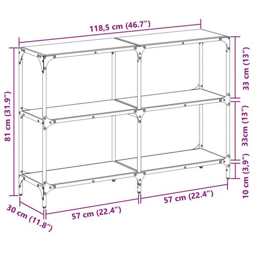 Konsolbord med transparent glastop 118,5x30x81 cm stål