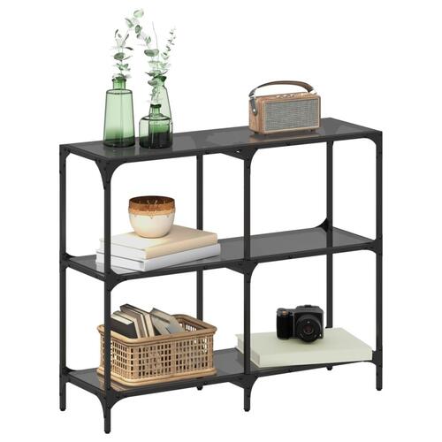 Konsolbord med sort glastop 98x30x81 cm stål