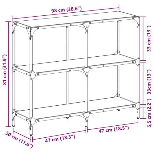 Konsolbord med sort glastop 98x30x81 cm stål