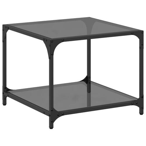Sofabord med sort glastop 50x50x40 cm stål