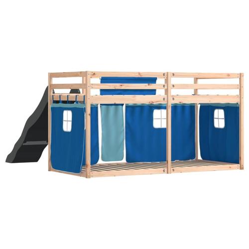 Køjeseng med rutsjebane og forhæng 90x200 cm blå