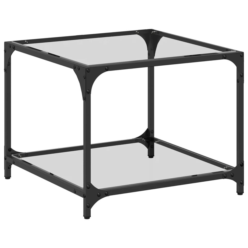 Sofabord med transparent glastop 50x50x40 cm stål