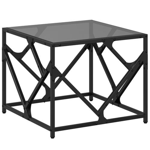 Sofabord med sort glastop 50x50x41 cm stål