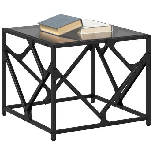 Sofabord med sort glastop 50x50x41 cm stål