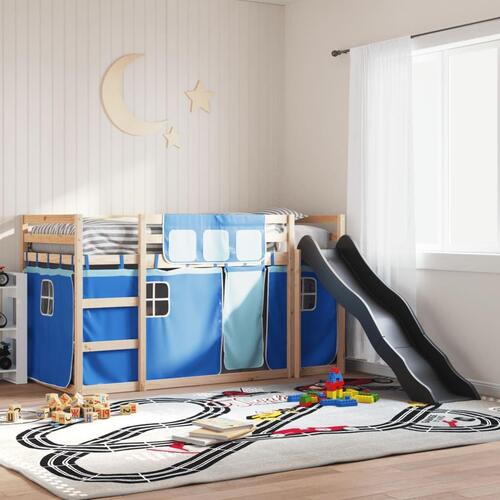 Køjeseng med rutsjebane og forhæng 80x200 cm blå