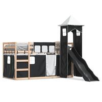 Køjeseng med rutsjebane og forhæng 90x200 cm hvid og sort