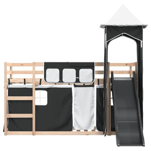 Køjeseng med rutsjebane og forhæng 90x200 cm hvid og sort