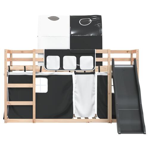 Køjeseng med rutsjebane og forhæng 90x200 cm hvid og sort