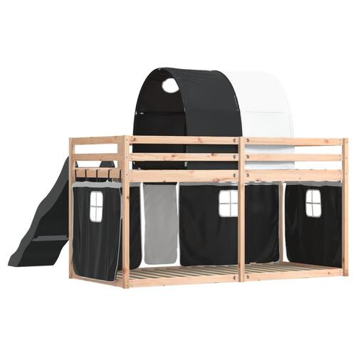 Køjeseng med rutsjebane og forhæng 90x200 cm hvid og sort