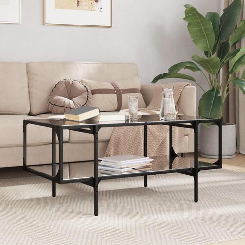 Sofabord med sort glastop 98,5x50x45 cm stål