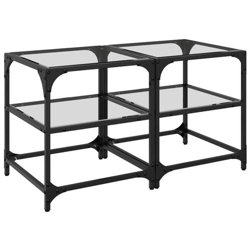 Sofaborde med transparent glastop 2 stk 40x40x45 cm stål