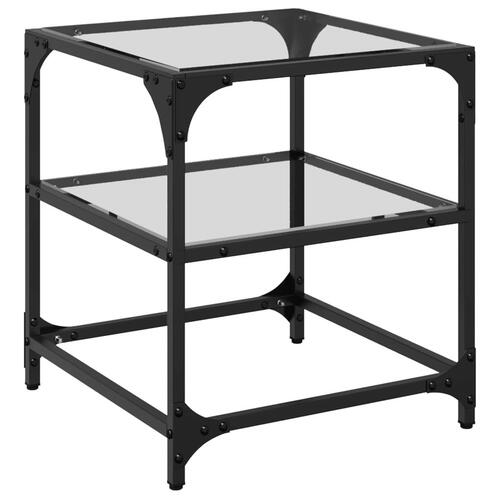Sofaborde med transparent glastop 2 stk 40x40x45 cm stål