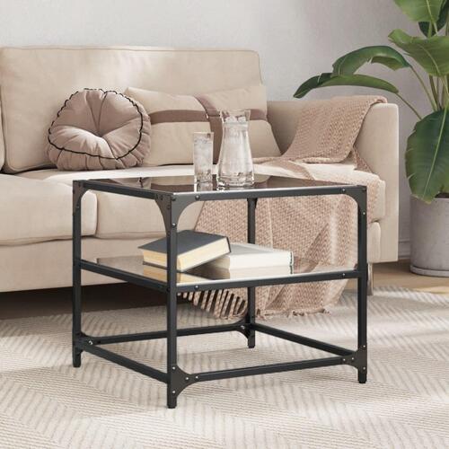 Sofabord med sort glastop 50x50x45 cm stål