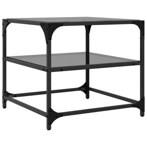 Sofabord med sort glastop 50x50x45 cm stål
