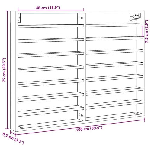 Vitrineskab 100x8,5x75 cm konstrueret træ sonoma-eg