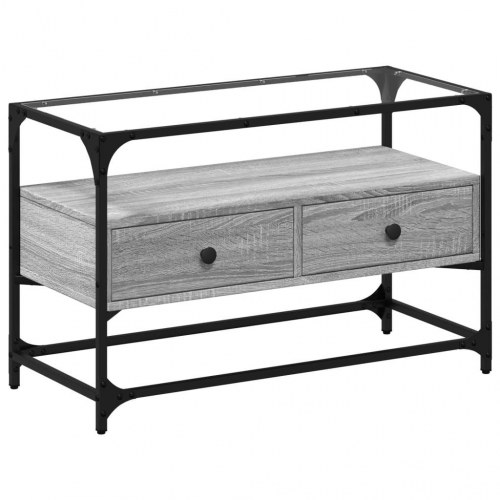 Tv-bord med glasplade 80x35x51 cm konstrueret træ grå sonoma-eg