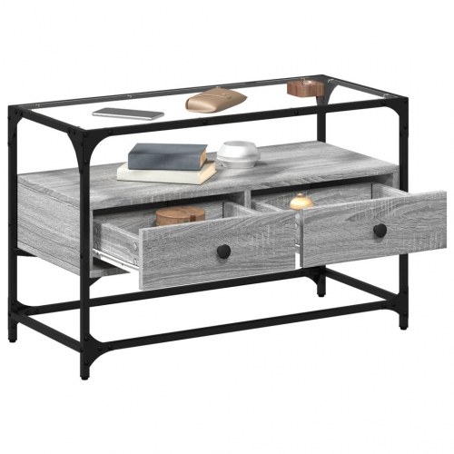 Tv-bord med glasplade 80x35x51 cm konstrueret træ grå sonoma-eg