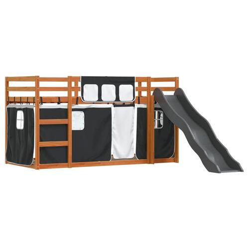 Køjeseng med rutsjebane og forhæng 90x200 cm hvid og sort