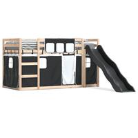 Køjeseng med rutsjebane og forhæng 90x200 cm hvid og sort