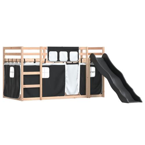 Køjeseng med rutsjebane og forhæng 90x200 cm hvid og sort