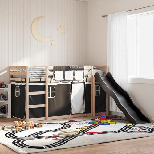 Køjeseng med rutsjebane og forhæng 90x200 cm hvid og sort