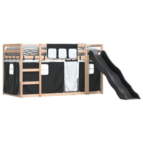 Køjeseng med rutsjebane og forhæng 90x200 cm hvid og sort
