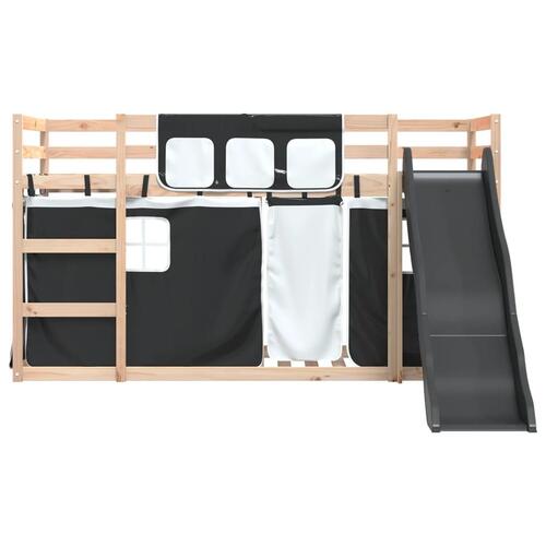 Køjeseng med rutsjebane og forhæng 90x200 cm hvid og sort