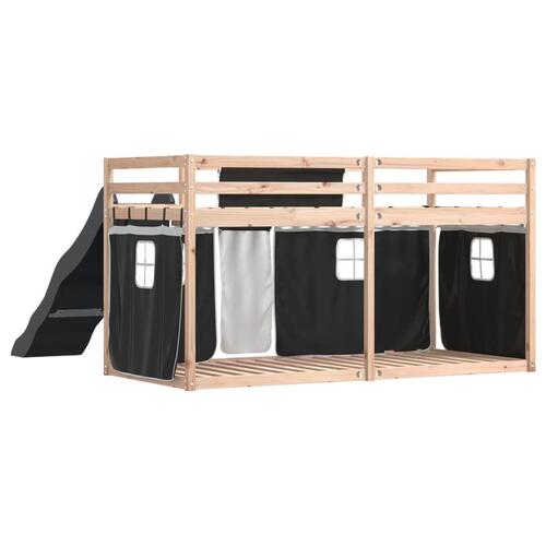 Køjeseng med rutsjebane og forhæng 90x200 cm hvid og sort