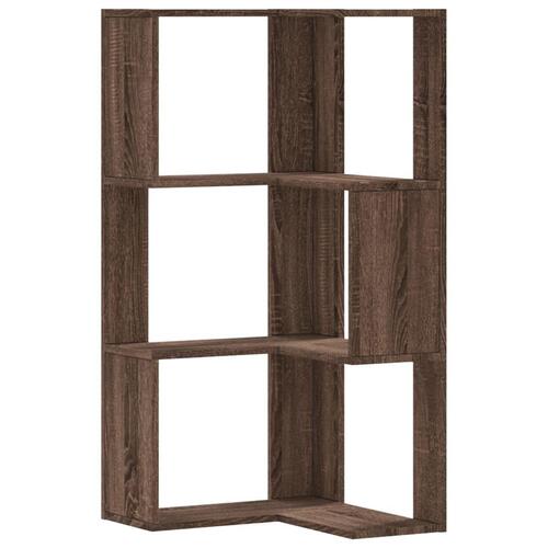 Bogreol til hjørne 50x50x102 cm 3hylder konstrueret træ brun eg