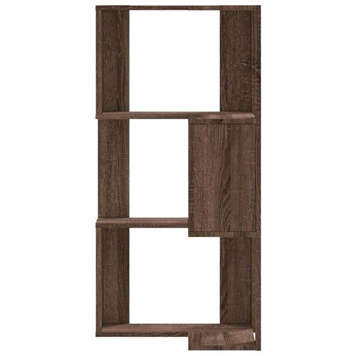Bogreol til hjørne 50x50x102 cm 3hylder konstrueret træ brun eg