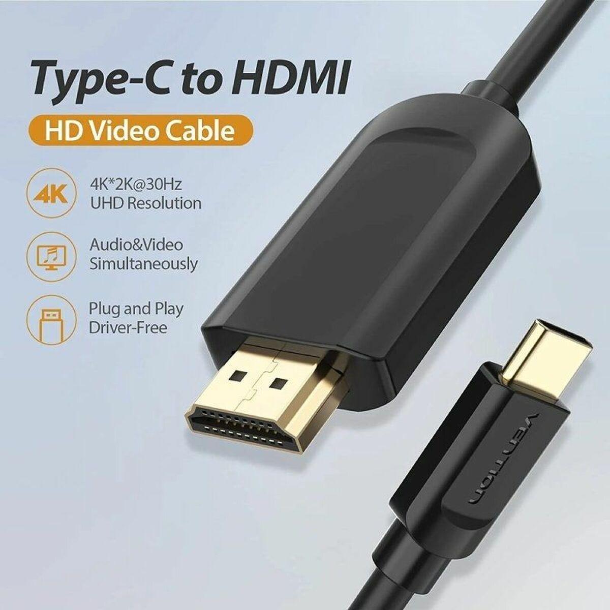 Vention HDMI-kabel USB-C til HDMI 2 m - Sort/Gylden