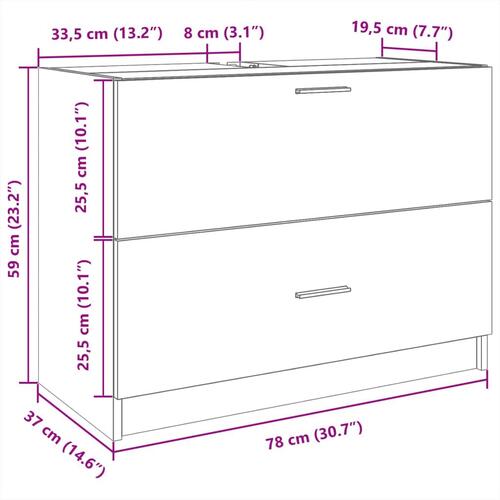 Underskab til håndvask 78x37x59 cm konstrueret træ sonoma-eg