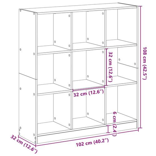 Bogreol 102x32x109 cm konstrueret træ brun egetræsfarve