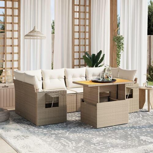 Sofasæt til haven 7 dele med hynder polyrattan beige