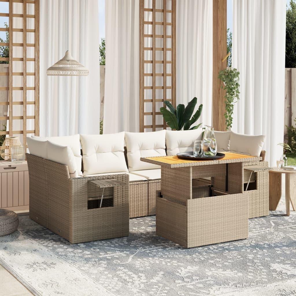 Sofasæt til haven 7 dele med hynder polyrattan beige
