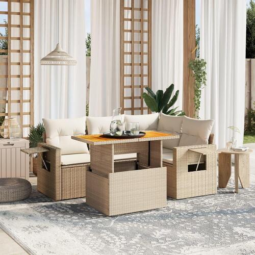 Sofasæt til haven 5 dele med hynder polyrattan beige
