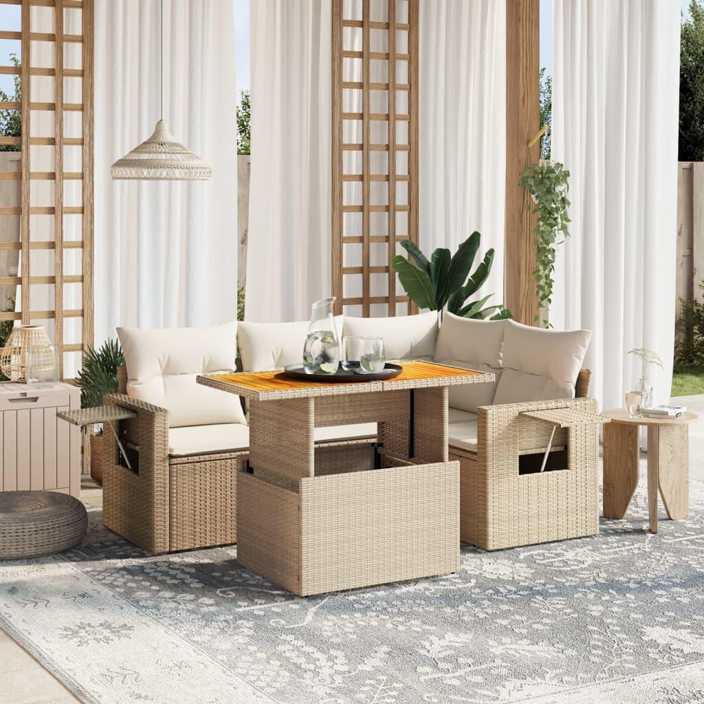Sofasæt til haven 5 dele med hynder polyrattan beige