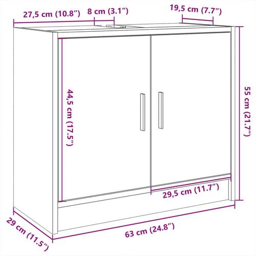 Underskab til håndvask 63x29x55 cm konstrueret træ brunt eg