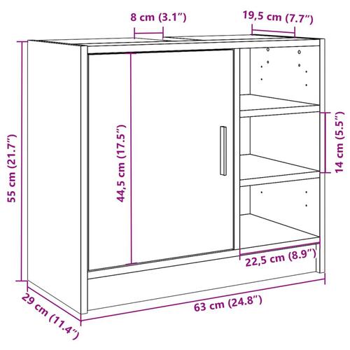 Underskab til håndvask 63x29x55 cm konstrueret træ brunt eg