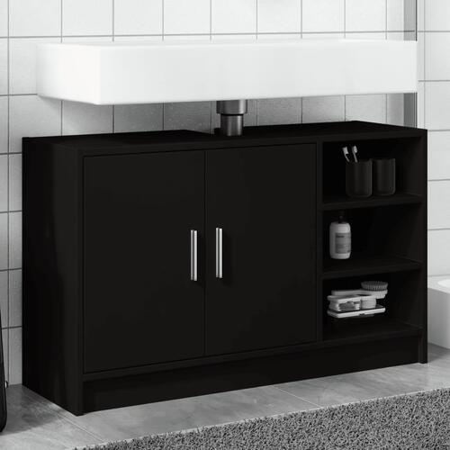 Underskab til håndvask 90x29x55 cm konstrueret træ sort